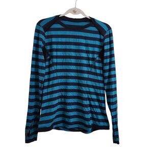 Lululemon Top 6 Blue‎ Base Runner Long Sleeve Micro Macro Striped Surge Inkwell